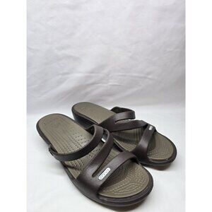 Crocs Patricia Wedge Sandals Women's 7 Brown Slides Casual Wedge
